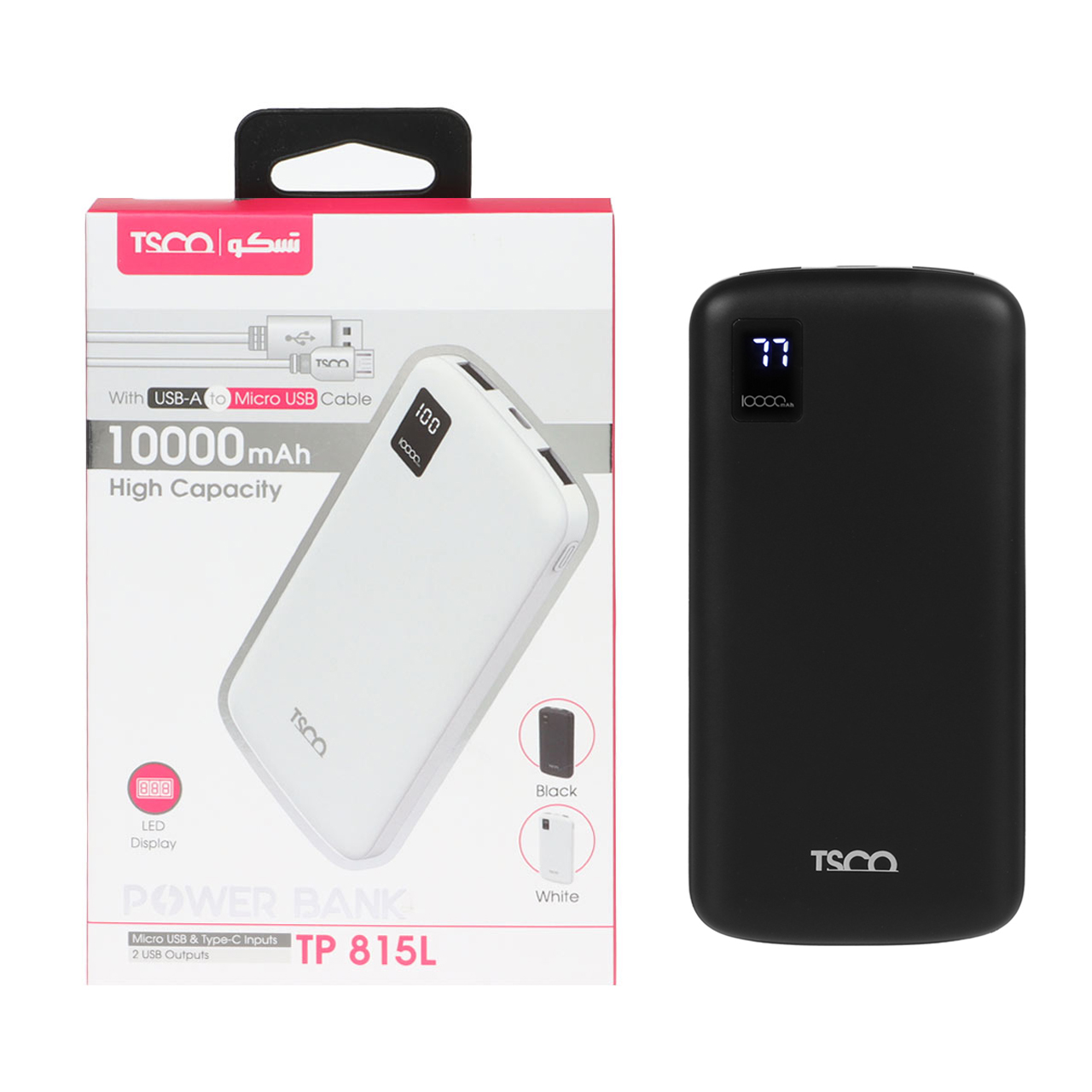 پاوربانک TSCO 10W 10000mAh با کابل اندروید مدل TP 815L - مشکی